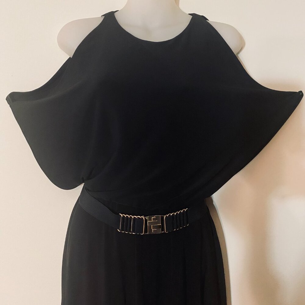Elegant Jones New York summer stylish black stretchy dress with belt